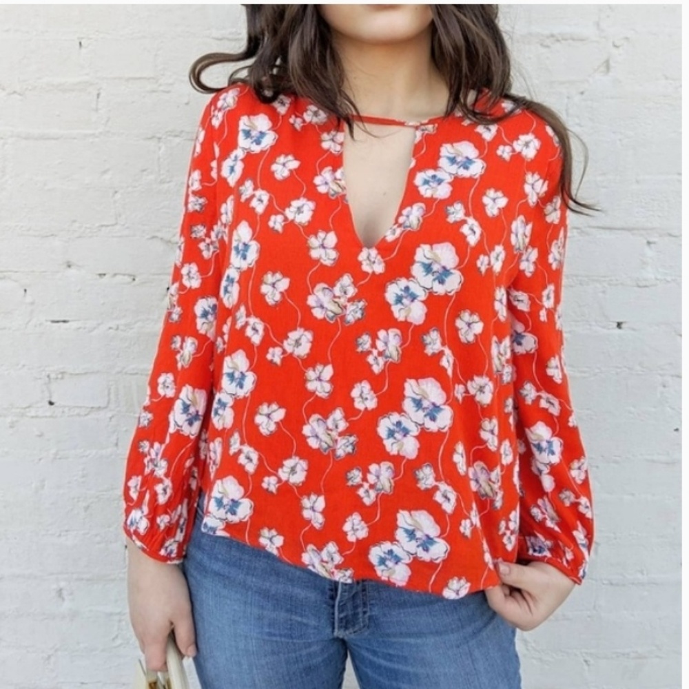 Key Hole Neckline Orange Floral